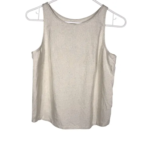 NWT Womens Linen Crop Tank Top Beige Sleeveless Button‎ Back Beach Summer Med - Image 5