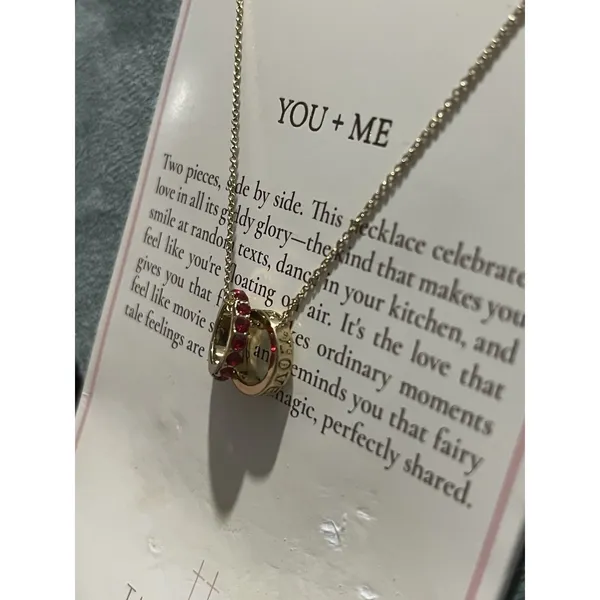 Tiny Tags You + Me Round Charm Pendant Necklace Gold Plated Brass 16+2in Adj - Image 2