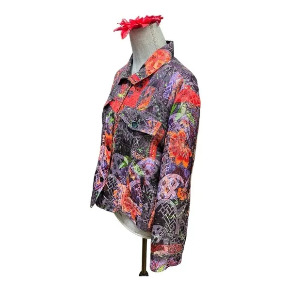Chico's Jacket Shirt Shacket Women's Size 1 Medium Linen Silk Multicolored Funky - Image 6