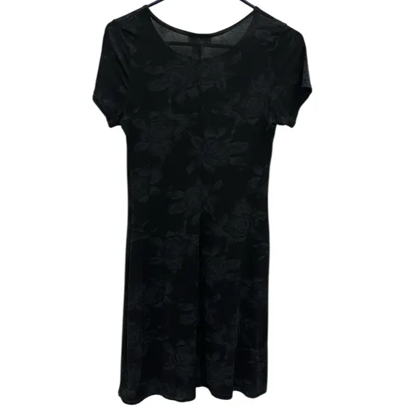 Vintage ESSE Floral Black and Gray Short Sleeve A Line Fit Flare Dress Size M - Image 8