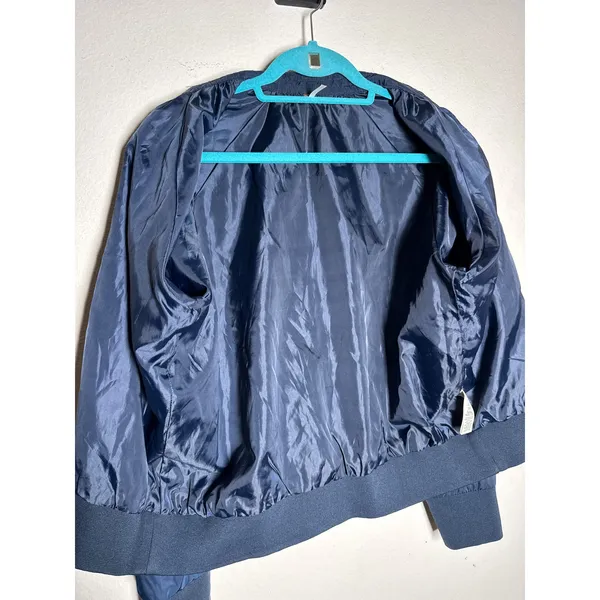 Free People Navy Satin Bomber Jacket M Lightweight - Image 5