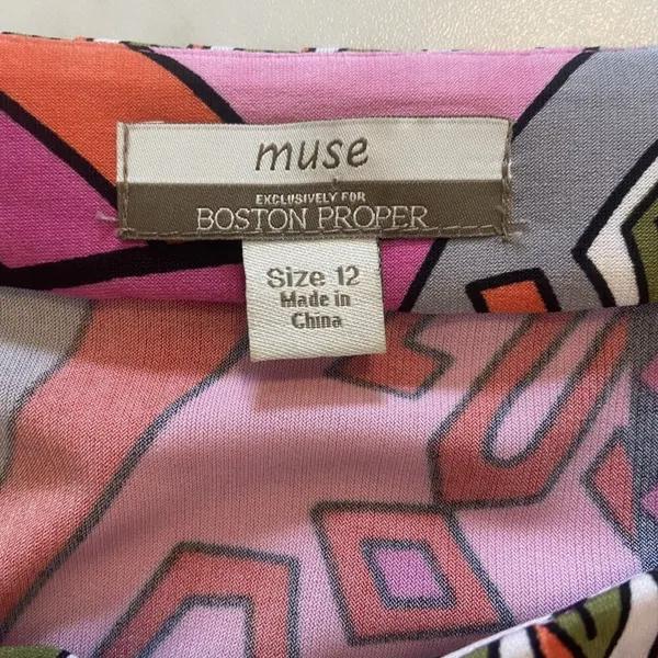 Muse Boston Proper Pink Orange‎ Geometric Shift Drop Waist Retro Dress 12 Light - Image 7