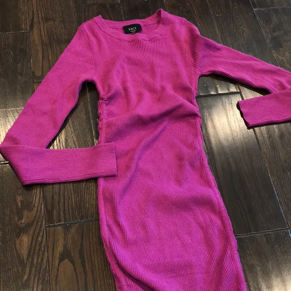 VICI Magenta Ribbed Bodycon Long Sleeve Dress size large - Image 2