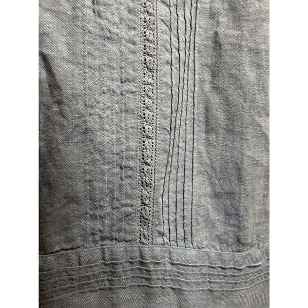 J. Jill Women XL Blue 100% Linen Pintuck Lace Trim Short Sleeve Button Down Top - Image 6
