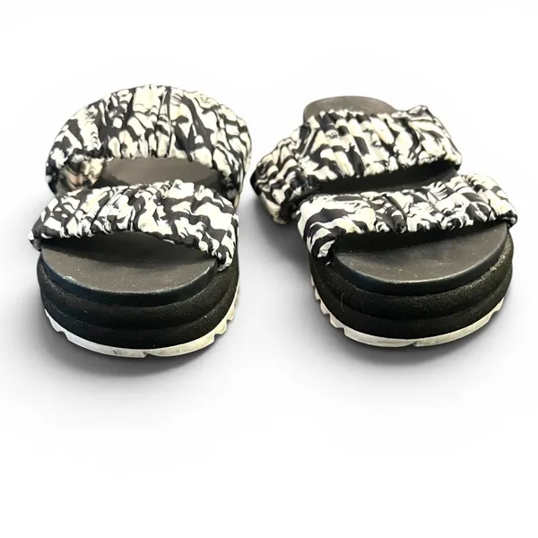 Sorel 7 women Roaming Two Strap Slide Sandals black white graphic print comfort - Image 3