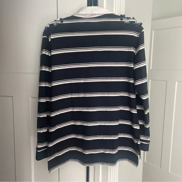 NWT Maeve Anthropologie‎ It Girl Polo Top Black White Stripe Long Sleeve Top - Image 7