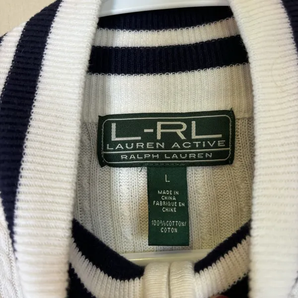 LRL‎ Lauren Ralph Lauren White Short Sleeve Zip-Up Sweater large cotton - Image 2