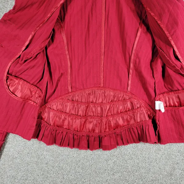 VTG 6 Degrees Y2K Cropped Jacket Juniors M Red Layered Ruffle Back Fitted Button - Image 9