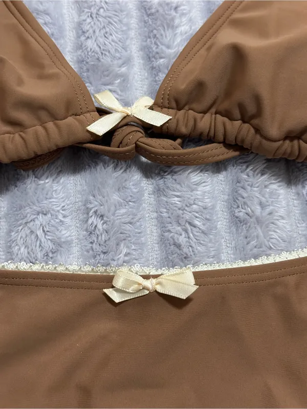 Zaful Brown Ruffle Triangle Bikini Set - Image 2