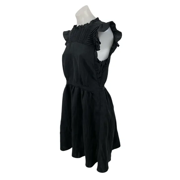 Club Monaco Black Ruffle Sleeve Mock Neck Pintucked Fit & Flare Mini Dress Sz 6 - Image 3
