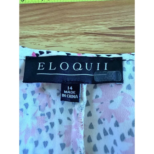 ELOQUII Floral Ruffle High-Low Maxi Dress Pink White Black Size 14 - Image 4
