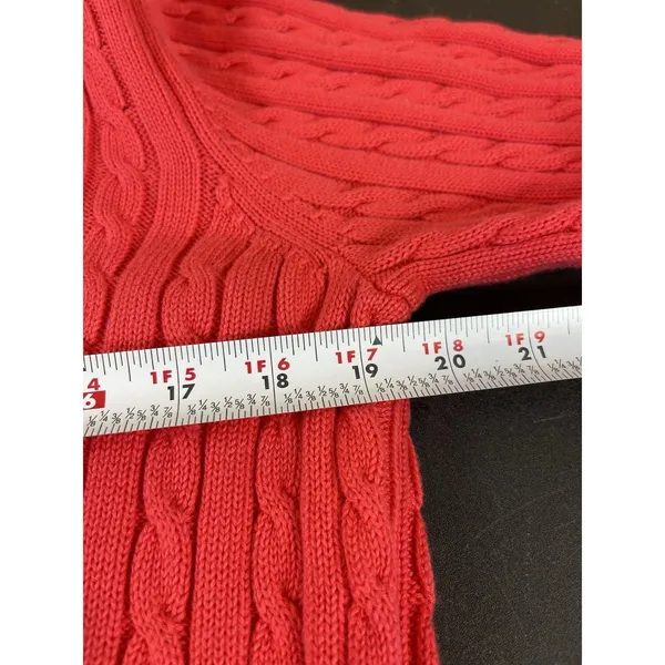 Lauren Ralph Lauren XL Dark Coral Cable Knit Full Zip Sweater Cotton Preppy Logo - Image 9