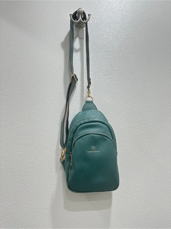Nanette Lepore Teal Pebbled Leather Sling Crossbody with Gold Hardware - Image 2