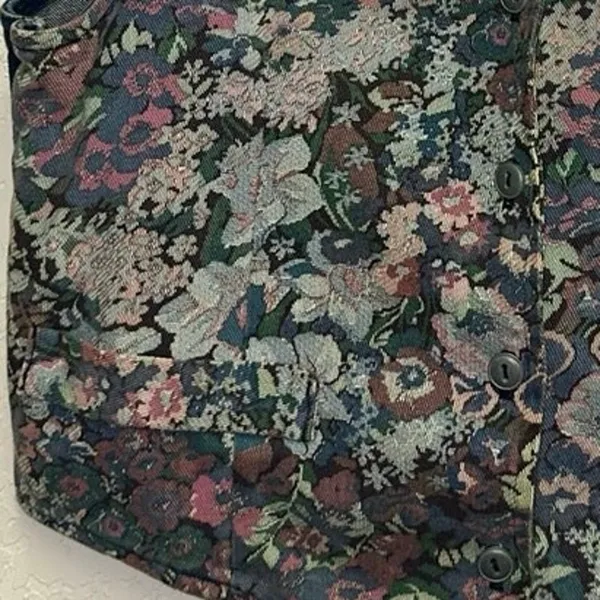 Vintage Denim Floral Tapestry Vest Womens Medium Western Boho Waistcoat - Image 2