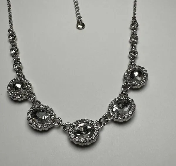 Roman Clear Rhinestone Silver Tone Necklace Signed RMN Adjustable Length - Image 12