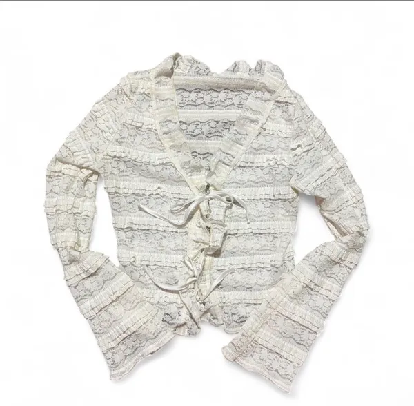 White Blouse Frilly Tie Up - Image 2