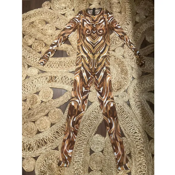 Candy Catz Mecha Vortex Gold Mesh Catsuit Bodysuit Y2K Cyber Rave S - Image 2