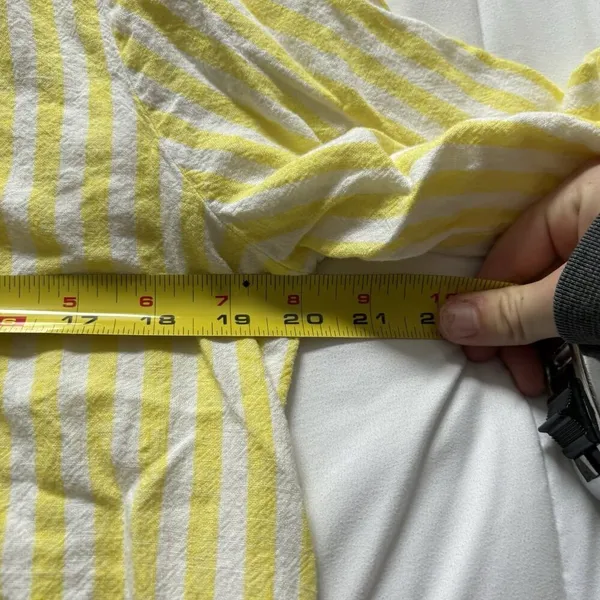 Loft Womens Medium Striped Linen Blend long‎ Sleeve Blouse Button Down Yellow - Image 6