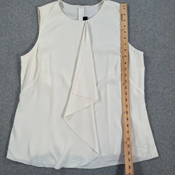St. John Ruffle Sleeveless Blouse Women's Large Ivory Round Neck Zipper Career - Image 2