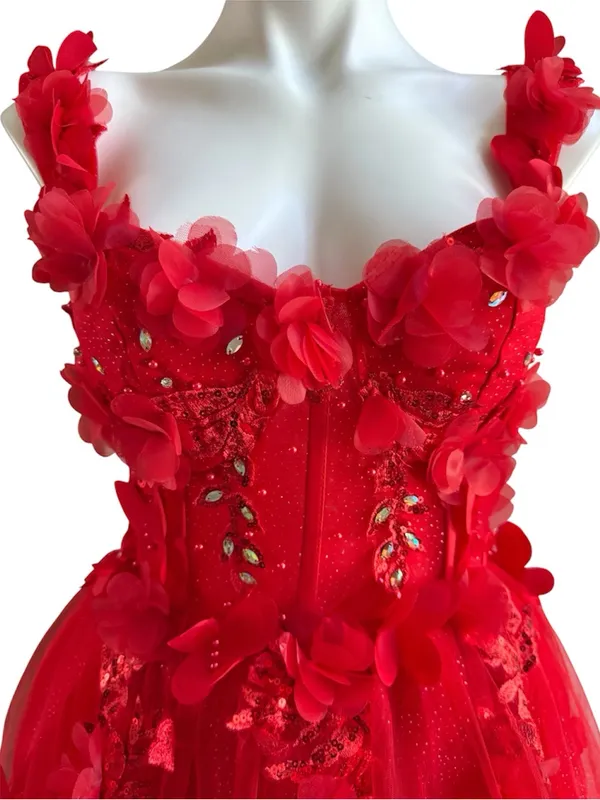 Warm Notices Floral-Bodice Short Babydoll Homecoming Dress Red NWT - Image 2