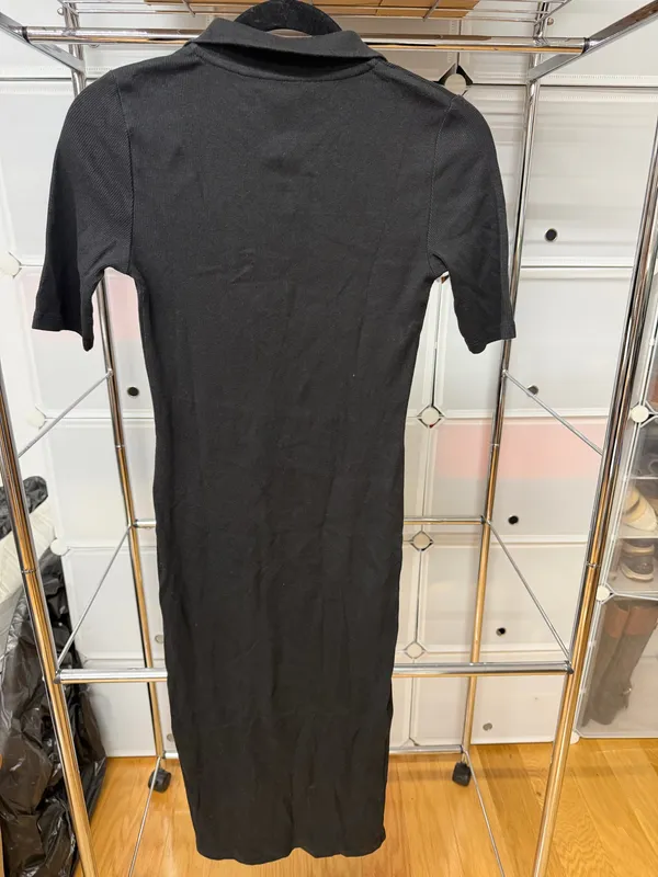 Zara Black Ribbed Polo Midi Dress - Image 3