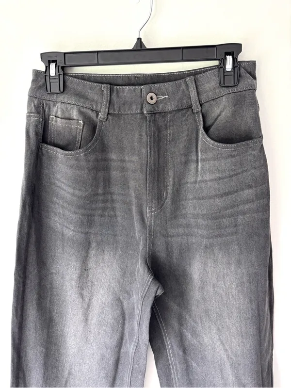 Halara High Waisted Wide Leg Jeans Faded Black Wash Cuffed Hem Baggy Loose Fit - Image 2