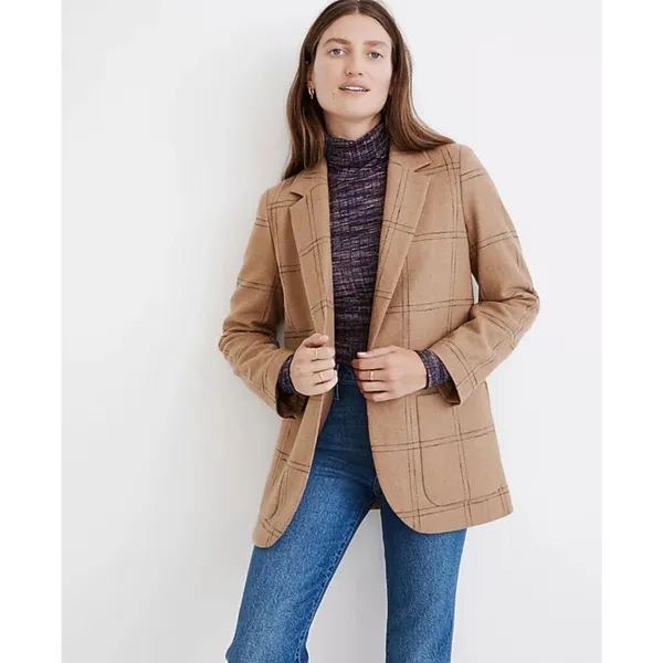 Madewell Larsen Blazer in Windowpane 4X Oversized Single Button Jacket Pockets‎ - Image 2