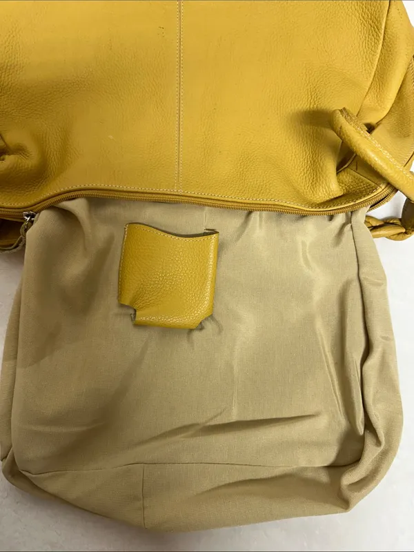 Ombu Leather Mustard Yellow Braided-Handle Shoulder Bag - Image 14