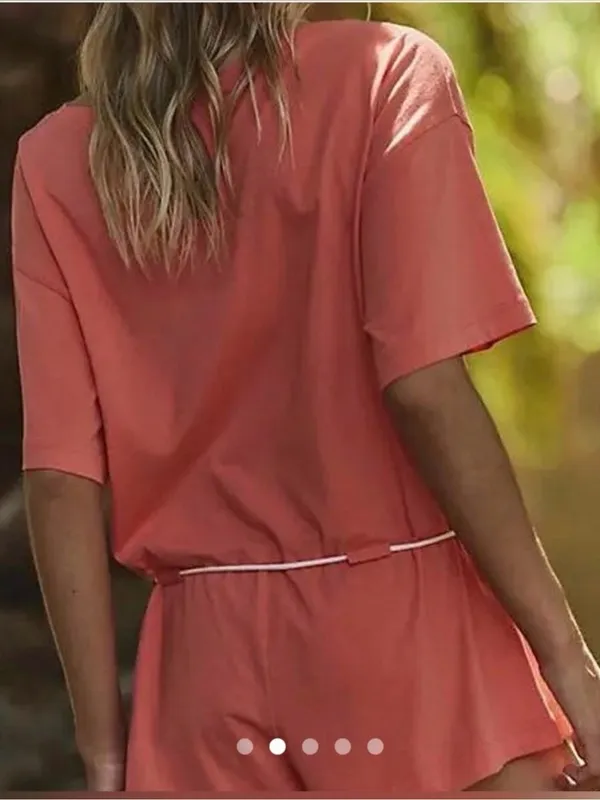Free People NWOT Money Romper in a vibrant coral-orange shade, size XS - Image 3
