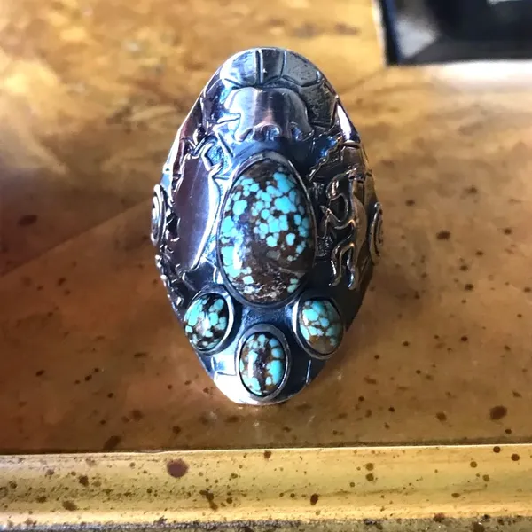 Genuine Blue Turquoise Sterling Silver Statement Ring Size 10 - Image 10