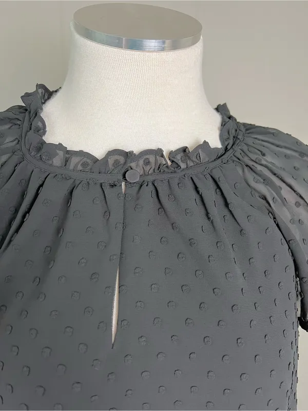 NWT J.Crew Black Swiss Dot Ruffle Sleeve Blouse Medium - Image 2
