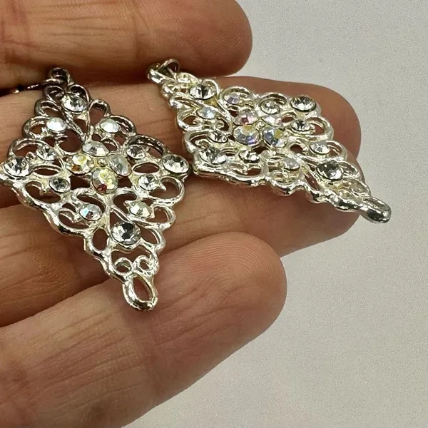 Silver tone rhinestone drop earrings Silver - Image 4