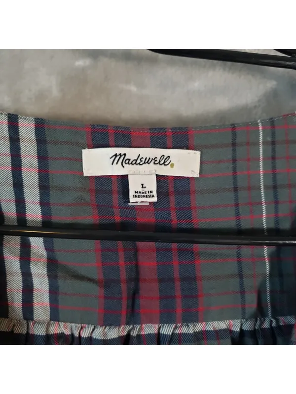 Madewell Plaid V-Neck Button Front Long Sleeve Cotton Blouse Size L - Image 3