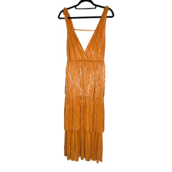 Sabina Musayev Alma Midi Dress in Mandarin Orange Pleated Tiered Small Like New - Image 6
