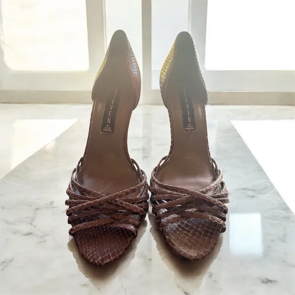 $130 STEVEN by STEVE MADDEN SAHANA Brown Leather Designer Strappy Pumps 7.5 M - Image 2