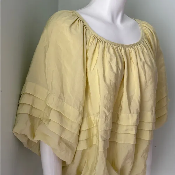 ANTHROPOLOGIE Maeve Short Sleeve Bubble Tiered Top Yellow Off The Shoulder Top L - Image 5