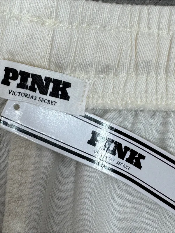 Pink by Victorias Secret Retro‎ Logo Athleisure Jogger Shorts Cream Pink Large - Image 7