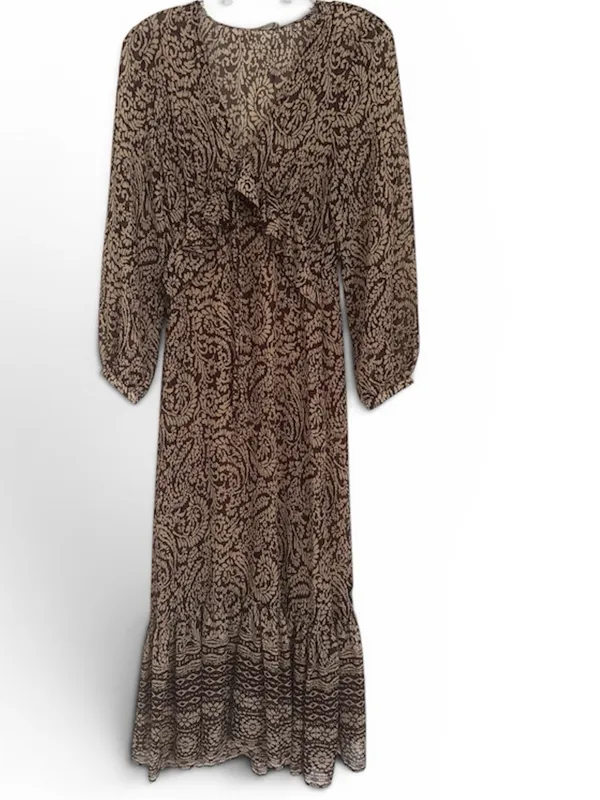 Zara Brown and Cream Paisley Maxi Dress with Puff Sleeves - Image 3