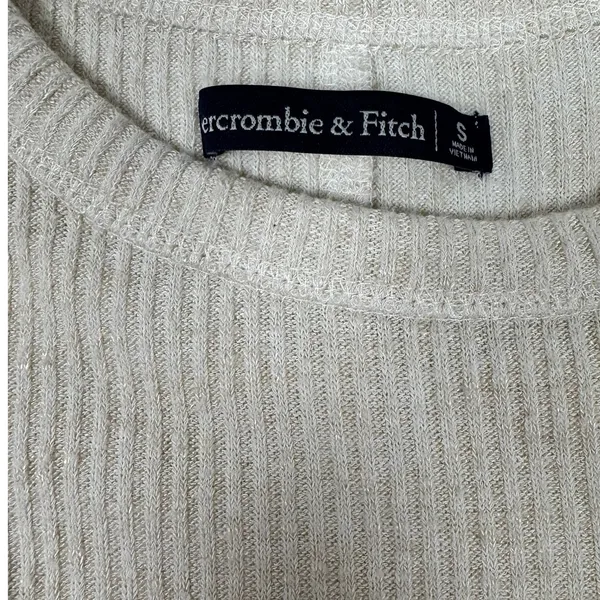 Abercrombie & Fitch Ribbed Knit Top S Cream Beige Short Sleeve Fitted Minimalist - Image 5