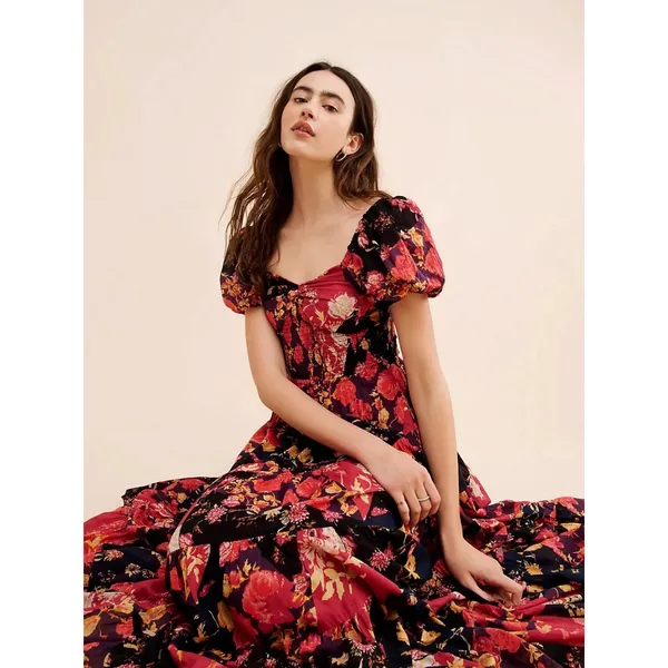 Free People Bohemian Floral Patchwork Sundrenched Maxi Dress Large - Image 7