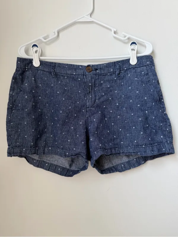 Old Navy Women's Everyday Shorts Size 12 Polka Dot Linen Cotton Chambray Chino - Image 3