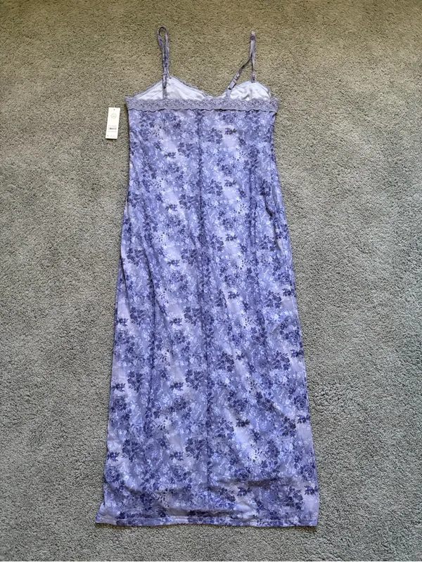 No Boundaries Lace Maxi Mesh Dress Blue Size L (12-14) Floral Side Slit NWT - Image 9