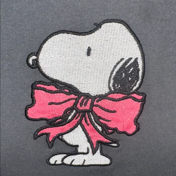 Snoopy Bow Tie Embroidered Graphic Tee Shirt - Image 2