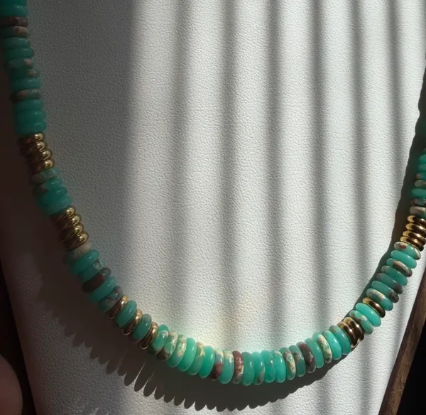 Turquoise and gold natural beaded necklace - Image 3