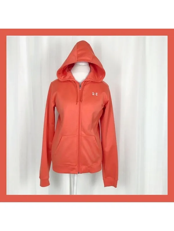 Under Armour Orange Full Zip Hoodie Athletic Sweatshirt‎ Jacket - Image 3