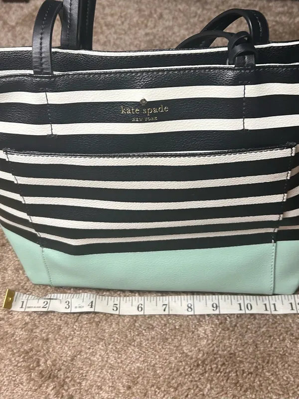 kate spade New York Black & Cream Striped Tote with Mint Base - Image 5