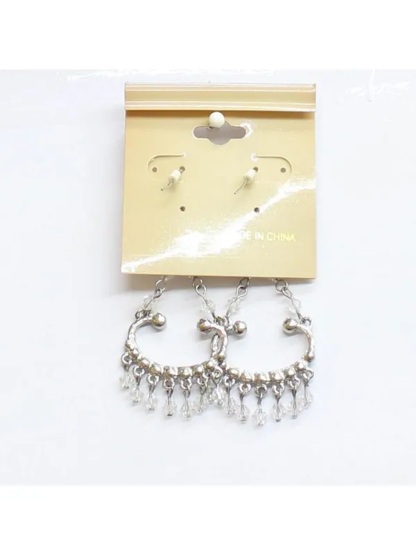 NWT Fashion Earrings Chandelier Beaded Rhinestone Earrings Silver Gray 2.5" - Image 2