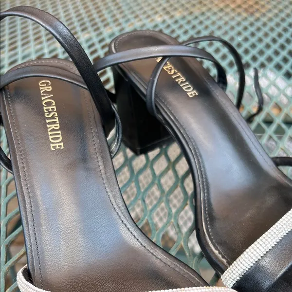 Source Unknown Black Strappy Platform 3 Inch Heels with Rhinestone Detail Bridesmaids Formal 8 - Image 5