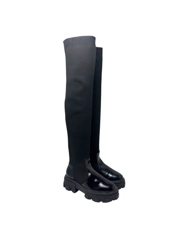ASOS DESIGN Kimmy Chunky Flat Lug Sole Over The Knee Pull-On Boots Black Size 8 - Image 13