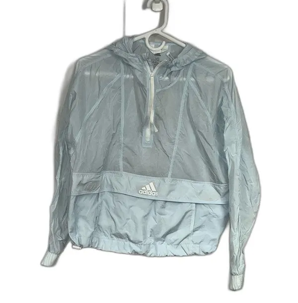 Adidas Woman’s Cropped Wind.rdy Sheer Packable Windbreaker Lite Blue Size XS - Image 6